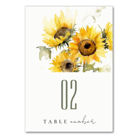 Numéro De Table Aquarelle Boho minimale Tournesol Mariage rustique (Par défaut)
