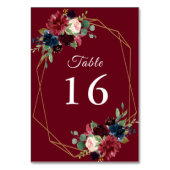 Numéro De Table aquarelle bordeaux bleu poussiéreux mariage géomét (Dos)