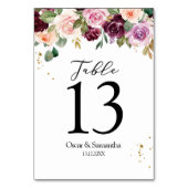 Numéro De Table Aquarelle Bourgogne Rustique Fleurs et gouttes d'o (Dos)