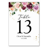Numéro De Table Aquarelle Bourgogne Rustique Fleurs et gouttes d'o (Par défaut)