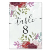 Numéro De Table Aquarelle Bourgogne rustique Mariage floral Tablea (Dos)