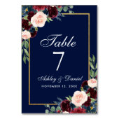 Numéro De Table Aquarelle Burgundy Bleu Floral Mariage or (Par défaut)
