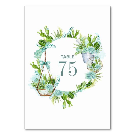 Numéro De Table Aquarelle Cactus Succulents Mariage Numéro de tabl (Dos)