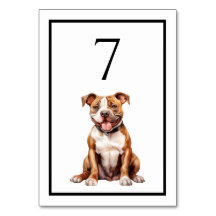 Numéro de table aquarelle chien Pit Bull
