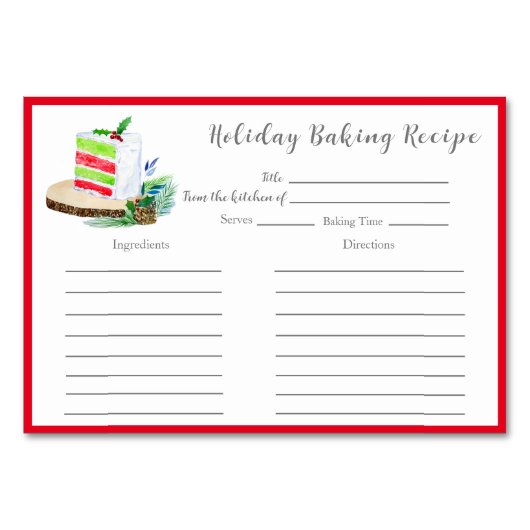 Numéro De Table Aquarelle Christmas Cake Baking (Devant)