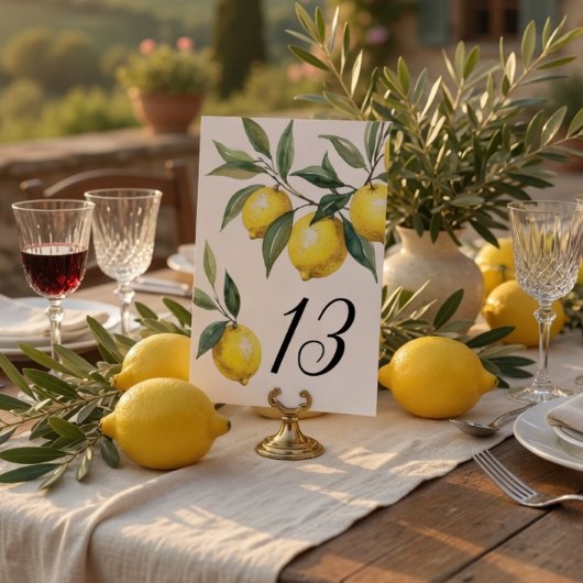 Numéro De Table Aquarelle Citron Mariage Citronné
