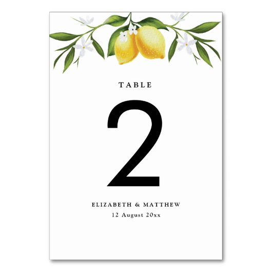 Numéro De Table aquarelle citrons & chiffres de table de verdure (Dos)