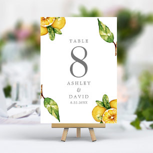 Numéro De Table Aquarelle Citrons Citrus Moderne Limoncello Mariag