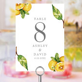 Numéro De Table Aquarelle Citrons Citrus Moderne Limoncello Mariag