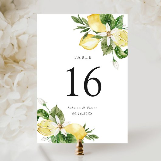 Numéro De Table Aquarelle Citrus Citrus Mariage de verdure