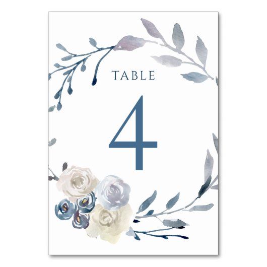 Numéro De Table aquarelle couronne bleu fleurie Tableau Numéro 4 (Dos)