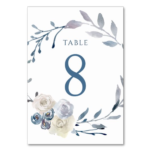 Numéro De Table aquarelle couronne bleu fleurie Tableau Numéro 8 (Dos)