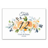 Numéro De Table Aquarelle de corail bleu marine Mariage floral (Dos)