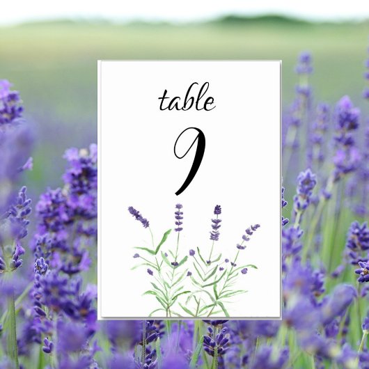 Numéro De Table Aquarelle de lavande Floral Purple Fleurs Mariage