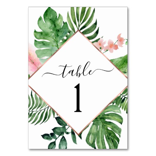 Numéro De Table Aquarelle de palme tropicale Mariage géométrique (Par défaut)