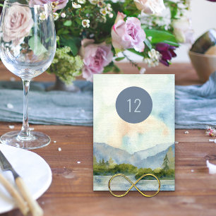Numéro De Table Aquarelle de paysage de lac de montagne modifiable
