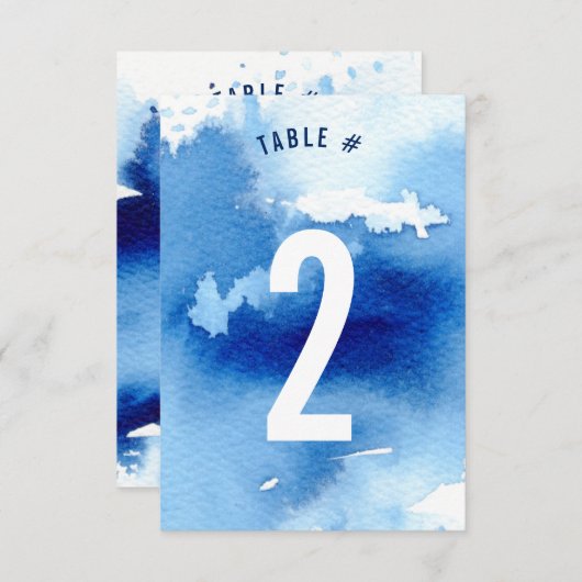 NUMÉRO DE TABLE aquarelle design cool bleu foncé (Devant / Derrière)