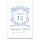 Numéro De Table Aquarelle Designer Blue Monogram Crest Mariage (Par défaut)