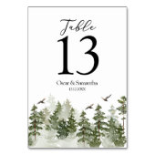 Numéro De Table Aquarelle d'hiver moderne Forêt verte avec neige (Dos)