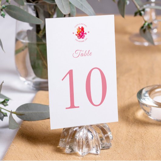 Numéro De Table Aquarelle double bonheur mariage chinois floral