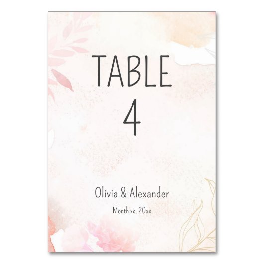 Numéro De Table Aquarelle douce Blush FlorMariage (Par défaut)