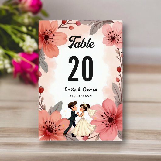 Numéro De Table Aquarelle Dusty Floral Bride Et Mariage De Chambre
