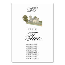 Aquarelle Eglise traditionnelle Monogramme Mariage