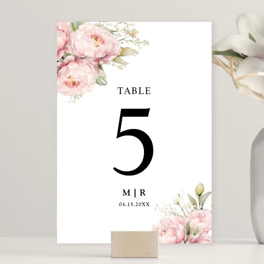 Numéro De Table Aquarelle élégante de rose pâle