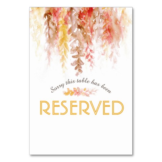 Numéro De Table Aquarelle en cascade marron orange vigne réservée (Dos)