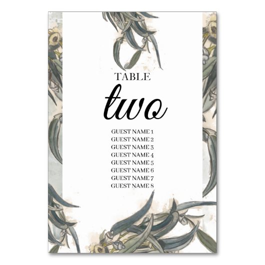 Numéro De Table Aquarelle Eucalyptus Feuille Mariage vert (Dos)