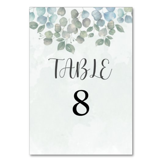 Numéro De Table Aquarelle Eucalyptus Sage Mariage vert (Dos)