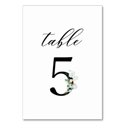 Numéro De Table Aquarelle Eucalyptus Script 5 Mariage (Dos)