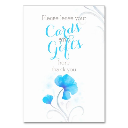 Numéro De Table Aquarelle fleur bleu mariage panneau cadeau (Dos)