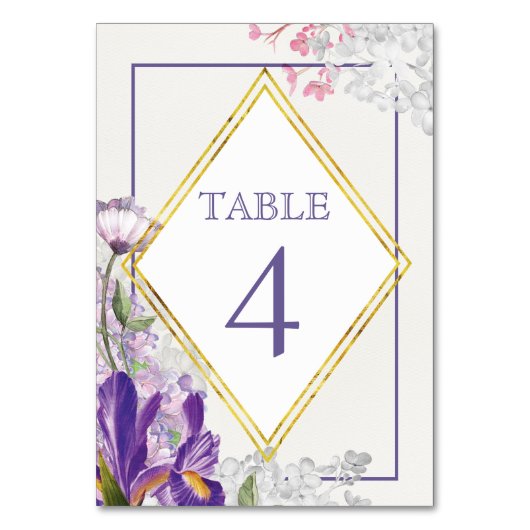 Numéro De Table Aquarelle Fleurie Iris de Printemps (Dos)