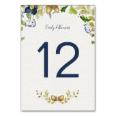 Numéro De Table Aquarelle Fleurs Bleues Acorns et Feuilles de chên (Dos)