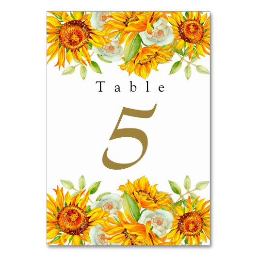 Numéro De Table Aquarelle Fleurs de soleil jaunes Numéro de tablea (Par défaut)
