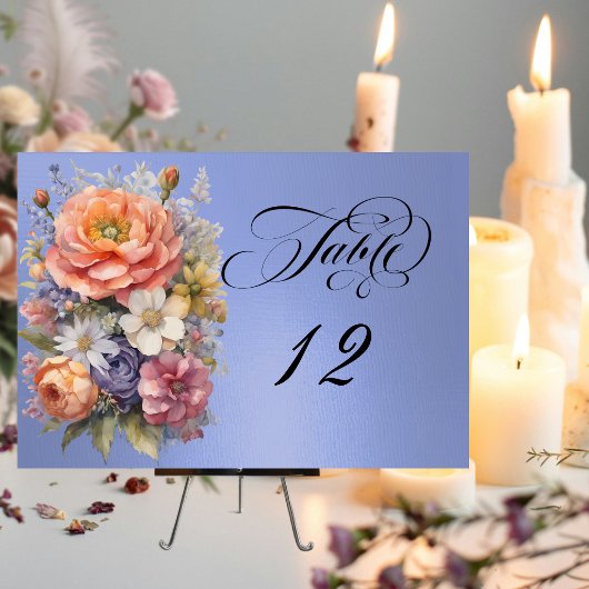Numéro De Table Aquarelle Fleurs Sauvages - Bleu Ciel
