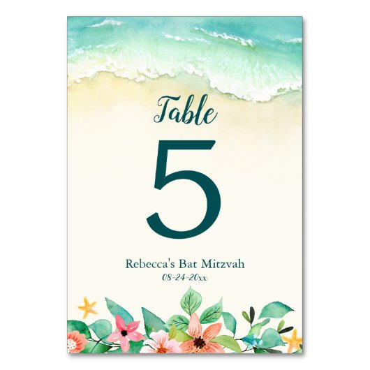 Numéro De Table Aquarelle Floral Beach Bat mitzvah (Par défaut)
