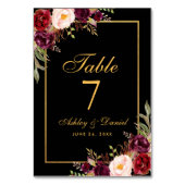 Numéro De Table Aquarelle Floral Bourgogne Noir Mariage Or (Par défaut)