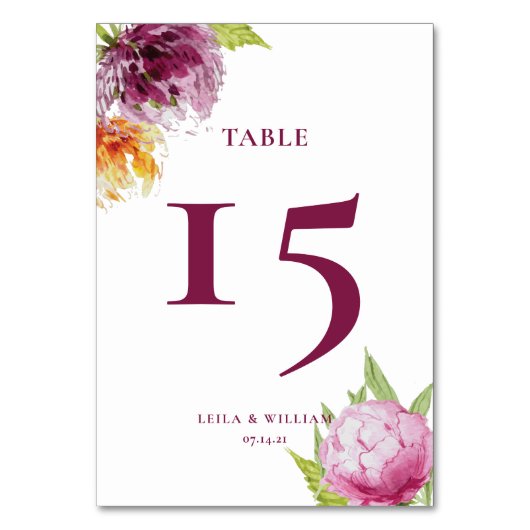 Numéro De Table Aquarelle Floral Mariage (Par défaut)