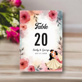 Numéro De Table Aquarelle Floral Mariage Et Groom Élégant Mariage