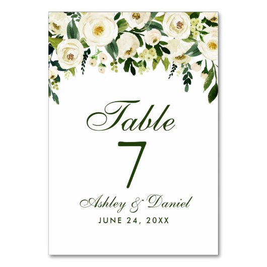 Numéro De Table Aquarelle Floral Mariage vert (Dos)