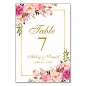 Numéro De Table Aquarelle Floral Rose Blush Mariage or (Dos)