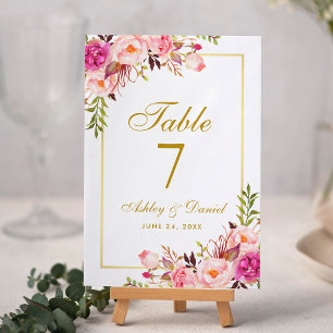 Numéro De Table Aquarelle Floral Rose Blush Mariage or