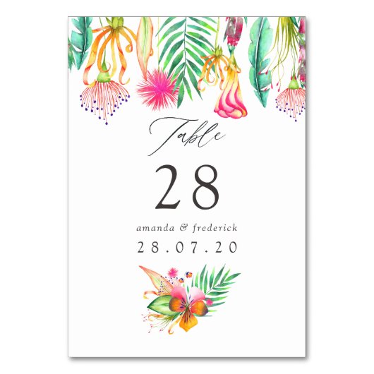 Numéro De Table Aquarelle Floral Tropical Été Mariage Plage (Dos)