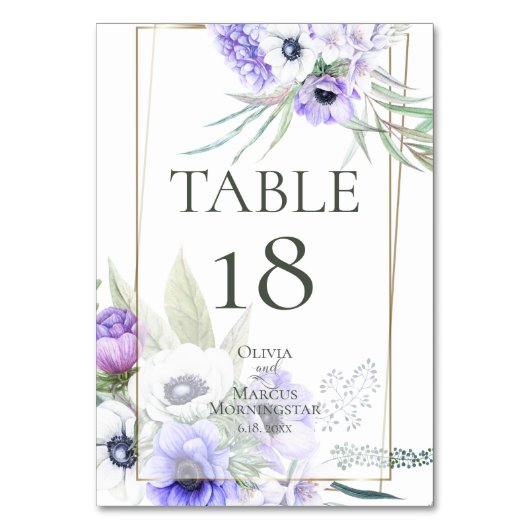 NUMÉRO DE TABLE | Aquarelle Florale Anémone Violet (Par défaut)
