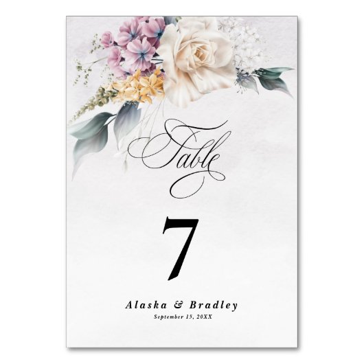 Numéro De Table Aquarelle Florale Calligraphie Mariage moderne (Par défaut)