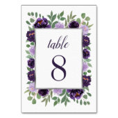 Numéro De Table Aquarelle florale d'argent pourpre Mariage d'eucal (Dos)