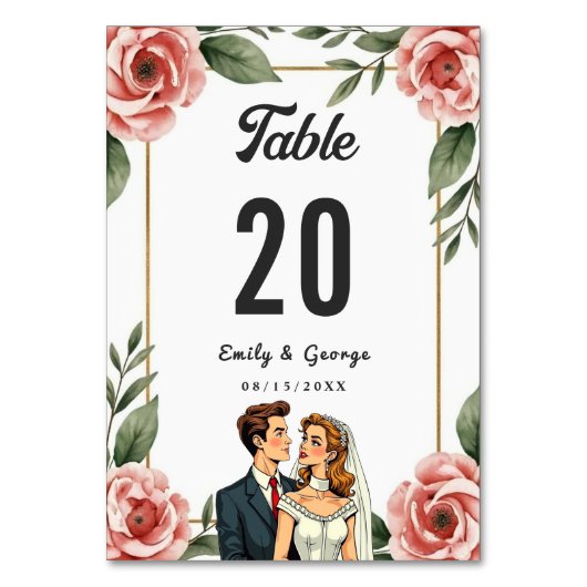Numéro De Table Aquarelle Florale Romantique Mariée Et Mariage De (Dos)