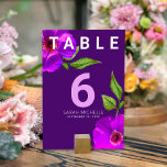 Numéro De Table Aquarelle florale rose bat mitzvah moderne<br><div class="desc">Aucun Bat mitzvah n'est complet sans carte de numéro de table personnalisée. Laissez votre Bat mitzvah préféré être fier, se réjouir et célébrer son jalon à sa fête parfaitement coordonnée. Cette aquarelle fleurie rose violet sophistiquée, chic, étonnante et sophistiquée, de type san serif moderne recouvre un arrière - plan violet...</div>